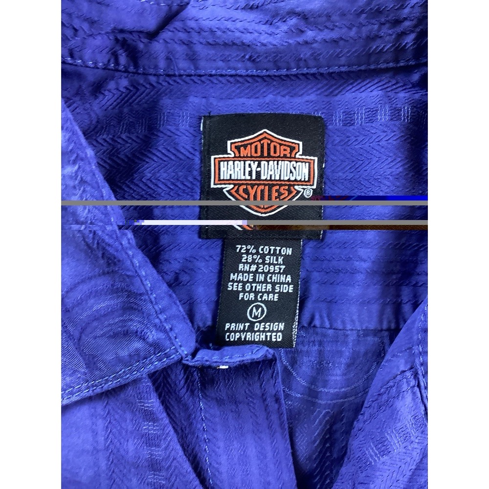 Harley Davidson Blue SS Mens Med Tone-on-Tone Motorcyle Graphics Button Up - Picture 8 of 12
